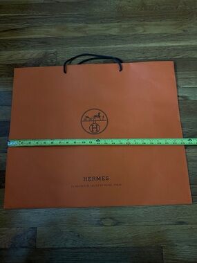 XL Hermes Orange Paper Tote Shopping Bag with Black Rope Handles
